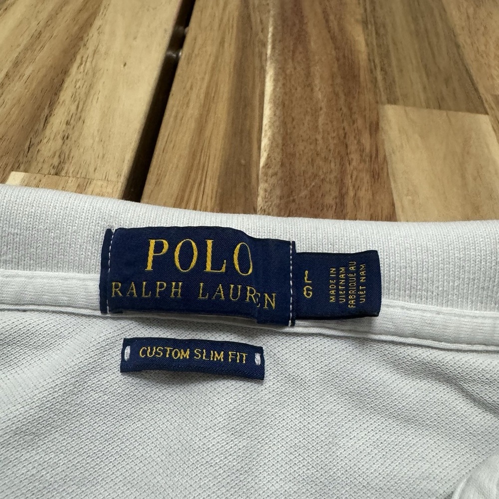 Polo Ralph Lauren Polo Shirt Mens L Off White Custom Fit USA Flag Big Pony - Picture 2 of 7